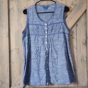 April Cornell 100% Cotton Sleeveless Button Front Top Medium